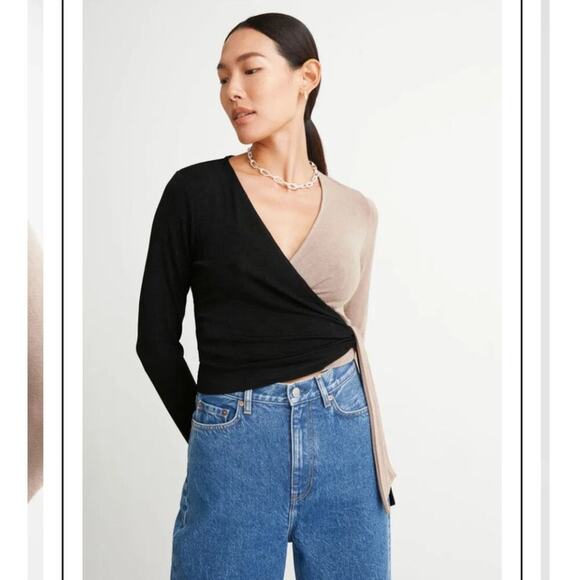 NWT!  & Other Stories Two-Tone Wrap Blouse in Black and Tan  - Size Small - Picture 3 of 16